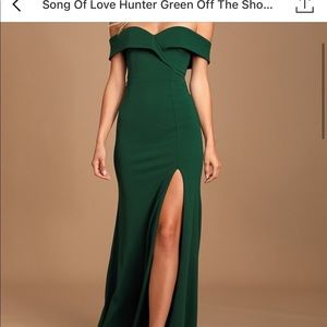 off the shoulder green formal dress